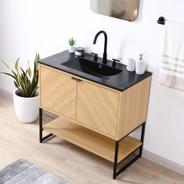 Juhl Chevron-Front Modern Minimalist 2-Shelf Bath Vanity Cabinet Only (Sink Basin Not Included)